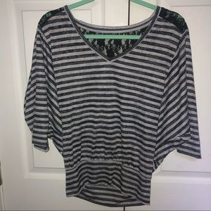 Ideology Striped Lace-Back Banded Top